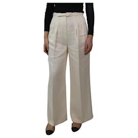 Gabriela Hearst-Cream belted linen trousers - size IT 40-Cream