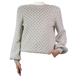 Chanel-Beigefarbener Pullover aus Alpakamischung mit Schulterpolstern – Größe UK 12-Beige