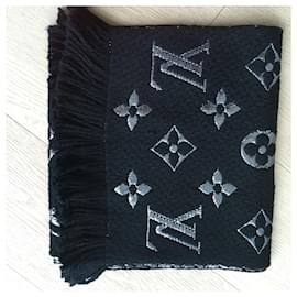Louis Vuitton-Logomania schwarz glänzender Schal-Schwarz