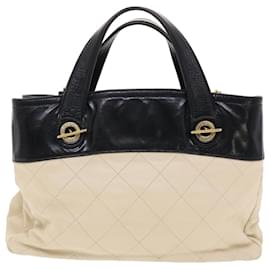 Chanel-CHANEL Matelasse Chain Hand Bag Calfskin Black Beige CC Auth 49880-Black,Beige