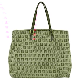 Fendi-FENDI Zucchino Canvas Tote Bag Red Auth bs7183-Red