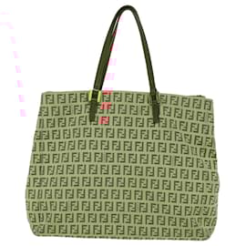 Fendi-FENDI Zucchino Canvas Tote Bag Red Auth bs7183-Red