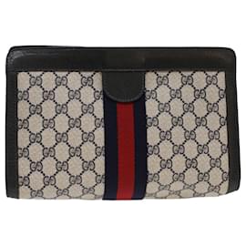 Gucci-GUCCI GG Canvas Sherry Line Clutch Bag PVC Leder Marinerot Auth ep1288-Rot,Marineblau