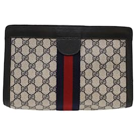 Gucci-GUCCI Pochette Linea Sherry in Tela GG PVC Pelle Navy Rosso Auth ep1288-Rosso,Blu navy