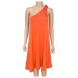 Diane Von Furstenberg-Vestido de un hombro Giri vintage de DvF-Naranja