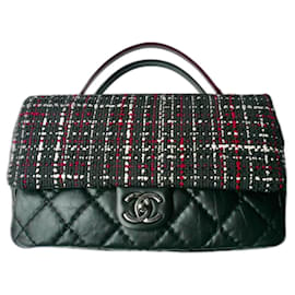 Chanel-CHANEL Airlines - Bolso con solapa y asa superior en tweed y piel de becerro envejecida acolchada - Grande NUEVO-Multicolor