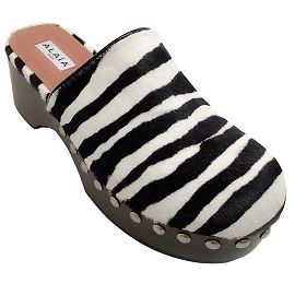 Alaïa Alaia White / Black Zebra Pony Clogs Black