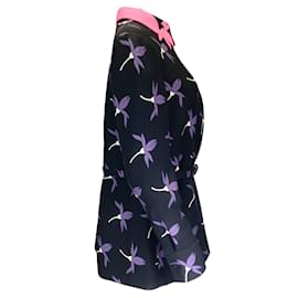 Valentino-Valentino negro / rosado / Púrpura Multi 2021 Top de crepé de lana con cinturón y estampado floral-Multicolor