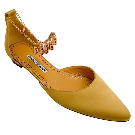 Manolo Blahnik Gold Satin Campanilla Flats Golden