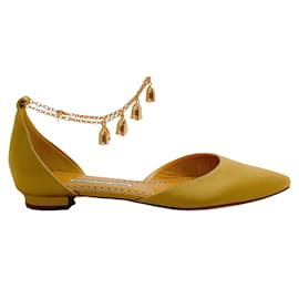 Manolo Blahnik-Sapatilhas Manolo Blahnik Gold Satin Campanilla-Dourado