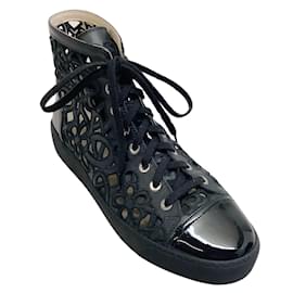 Chanel-Chanel Black Eyelet Hi Top Sneakers-Black