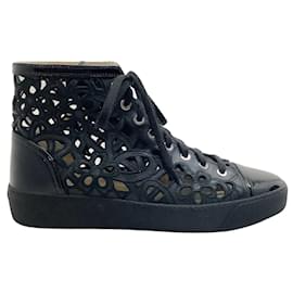 Chanel-Chanel Black Eyelet Hi Top Sneakers-Black