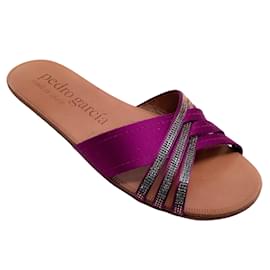 Pedro Garcia-Pedro Garcia Petunia Satin Paty Sandals with Swarovski Crystals-Purple