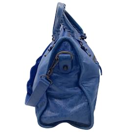 Balenciaga-Balenciaga Blue Agneau Lambskin Leather Classic Hardware City Handbag-Blue