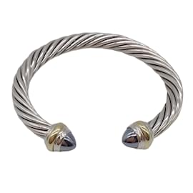 David Yurman-David Yurman Sterling / 14K Classic Cable Bracelet-Silvery