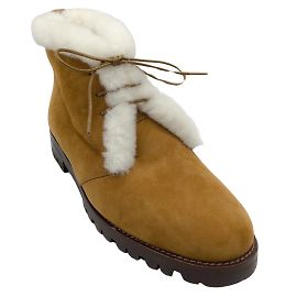 Stivaletto stringato Marcus in pelle scamosciata marrone chiaro Manolo Blahnik con shearling Marrone
