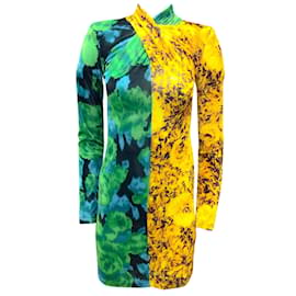 Autre Marque-Richard Quinn Amarelo / verde / azul multi 2019 Vestido estampado de veludo manga comprida-Multicor