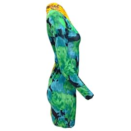 Autre Marque-Richard Quinn Amarillo / verde / azul multicolor 2019 Vestido estampado de terciopelo de manga larga-Multicolor