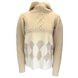 Autre Marque-Tao by Comme des Garcons Beige Hooded Cable Knit Sweater-Black