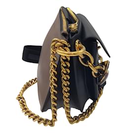 Marni-Marni Black / marrom / Bolsa de ombro de couro adornada com pedra com alça de corrente dourada-Multicor