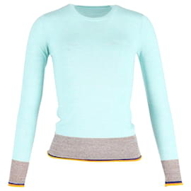 Victoria Beckham-Victoria Beckham Contrasting Hem Sweater in Blue Wool-Blue