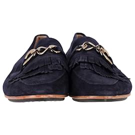Tod's-Tod's Fringed Loafers in Navy Blue Suede-Blue,Navy blue