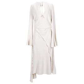 Acne Studios Asymmetric Crepe Wrap Midi Dress In Ecru Polyester White Cream