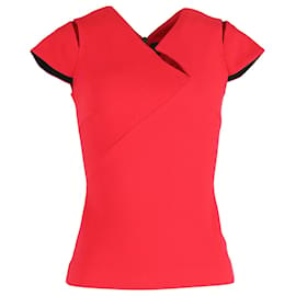 Roland Mouret-Roland Mouret Asymmetric Cap-Sleeve Top in Red Polyester-Red