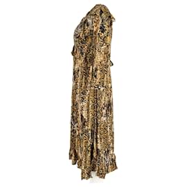 Ba&Sh-Ba&Sh Snake Print Ruffled Midi Dress in Yellow Viscose-Yellow
