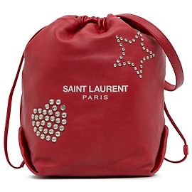 Borsa a secchiello Saint Laurent in pelle con borchie rosse Teddy Rosso
