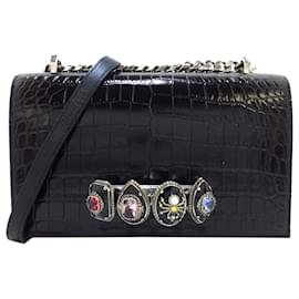 Alexander Mcqueen-Alexander McQueen Black Croc Embossed Spider Knuckle Duster-Black