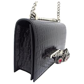 Alexander Mcqueen-Alexander McQueen Black Croc Embossed Spider Knuckle Duster-Black