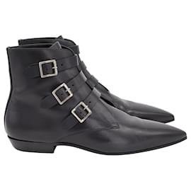 Saint Laurent-Saint Laurent Goth 15 Ankle Boots in Black Leather-Black