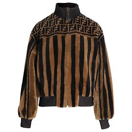 Bomberjacke mit Fendi-Monogrammmotiv aus braunem Lammfell Andere