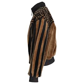Fendi-Fendi Monogram Motif Bomber Jacket in Brown Lamb Fur-Other