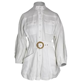 Zimmermann-Zimmermann Belted Romper in White Linen-White