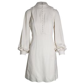 Chloé Chloe Light Cady Kleid mit Puffärmeln aus cremefarbenem Acetat Weiß Roh