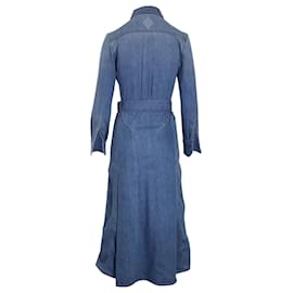 Chloé-Vestido camisero midi con cinturón Chloe en denim de algodón azul-Azul