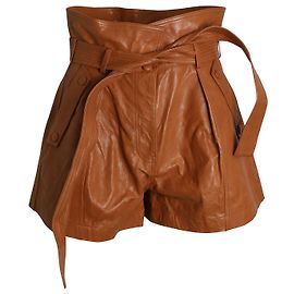 Shorts Ulla Johnson Othella com cinto de cintura alta em couro de pele de cordeiro marrom Marrom