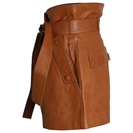 Ulla Johnson-Ulla Johnson Othella High-Rise Belted Shorts in Brown Lambskin Leather-Brown