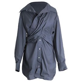 Alexander Wang Hemdkleid mit überkreuzter Vorderseite aus schwarzer Baumwolle Schwarz