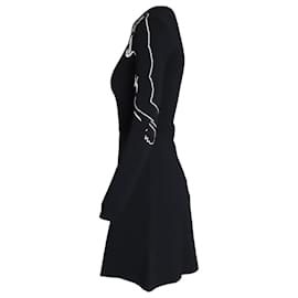 Valentino Garavani-Valentino Garavani Panther Intarsia Knit Mini Dress in Black Viscose-Black