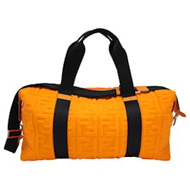 Fendi-Fendi Allover Embossed Logo Duffle Bag in Orange Nylon-Orange