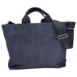 Prada-Prada Drill Denim Tote Bag in Blue Cotton Denim-Blue