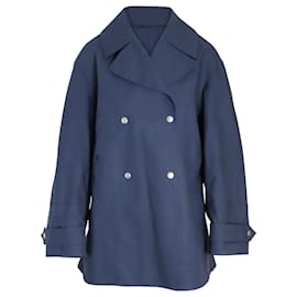 Dior-Dior Double-Breasted Peacoat in Navy Blue Cotton-Navy blue