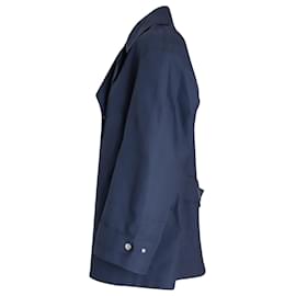 Dior-Dior Double-Breasted Peacoat in Navy Blue Cotton-Navy blue