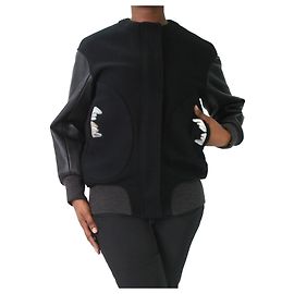 Tsumori Chisato Black wool bomber jacket with leather sleeves - size Black