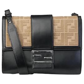 Fendi-Black Zucca leather shoulder bag-Black