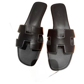 Hermès Oran leather sandals black Black