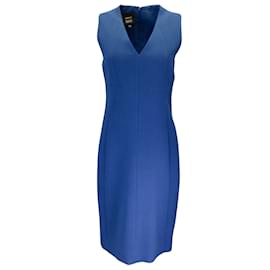 Akris-Akris Blue Sleeveless V-Neck Wool Crepe Midi Dress-Blue